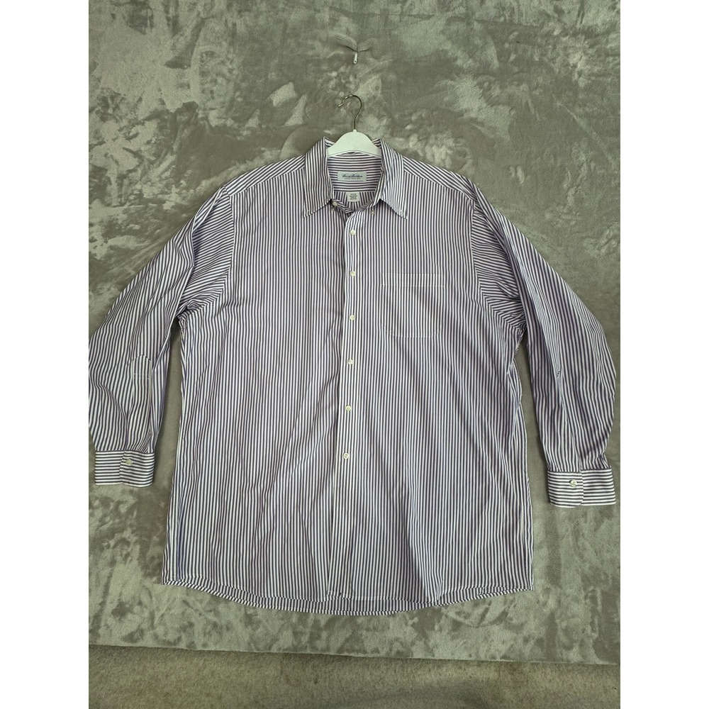 Brooks Brothers Mens 17.5 34 Purple White Stripe‎ Long Sleeve Button Down Shirt